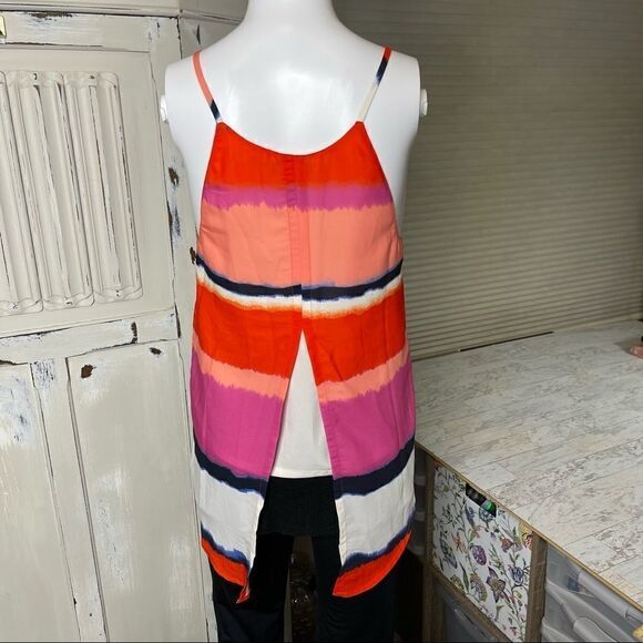 Valette Stripe Tye Dye Split Back Spaghetti Strap Top Tank - Picture 4 of 13